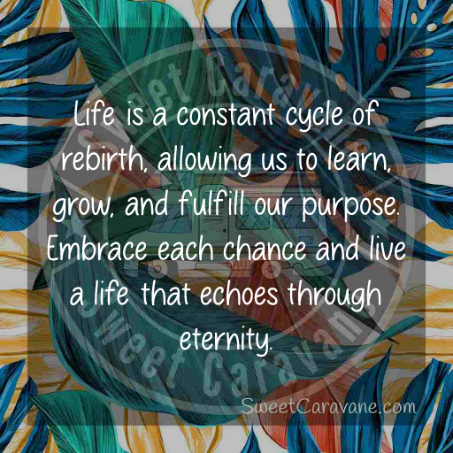 Life is a constant cycle of rebirth, allowing us to learn, grow, and fulfill our purpose. Embrace each chance and live a life that echoes through eternity.