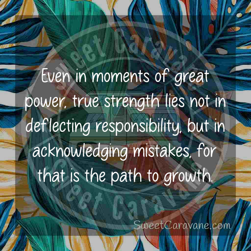 Even in moments of great power, true strength lies not in deflecting responsibility, but in acknowledging mistakes, for that is the path to growth.