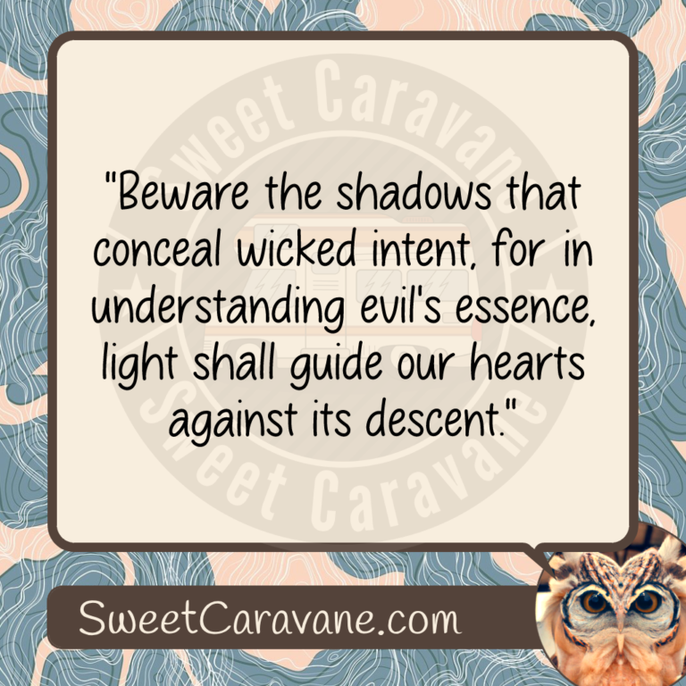 "Beware the shadows that conceal wicked intent, for in understanding evil's essence, light shall guide our hearts against its descent."