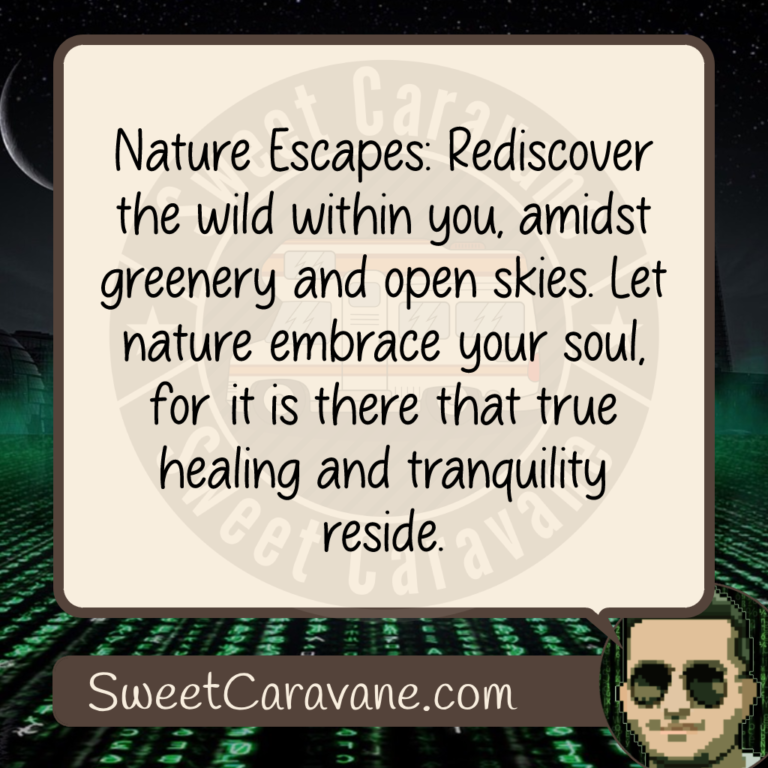 Nature Escapes: Rediscover the wild within you, amidst greenery and open skies. Let nature embrace your soul, for it is there that true healing and tranquility reside.