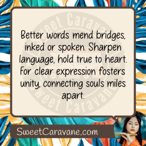 Better words mend bridges, inked or spoken. Sharpen language, hold true to heart. For clear expression fosters unity, connecting souls miles apart.